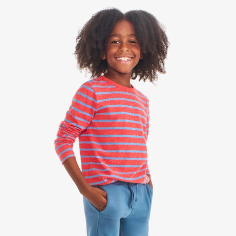 Kids Heathered Long Sleeve Stripe Tee (Toddler, Little Kid, & Big Kid)
