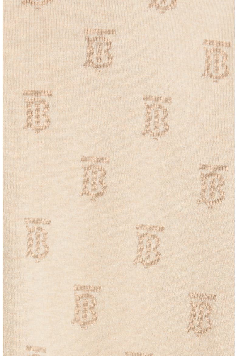 Women's Salena TB Logo Jacquard Wool & Silk Blend Cardigan, Alternate, color, LIGHT BEIGE MELANGE