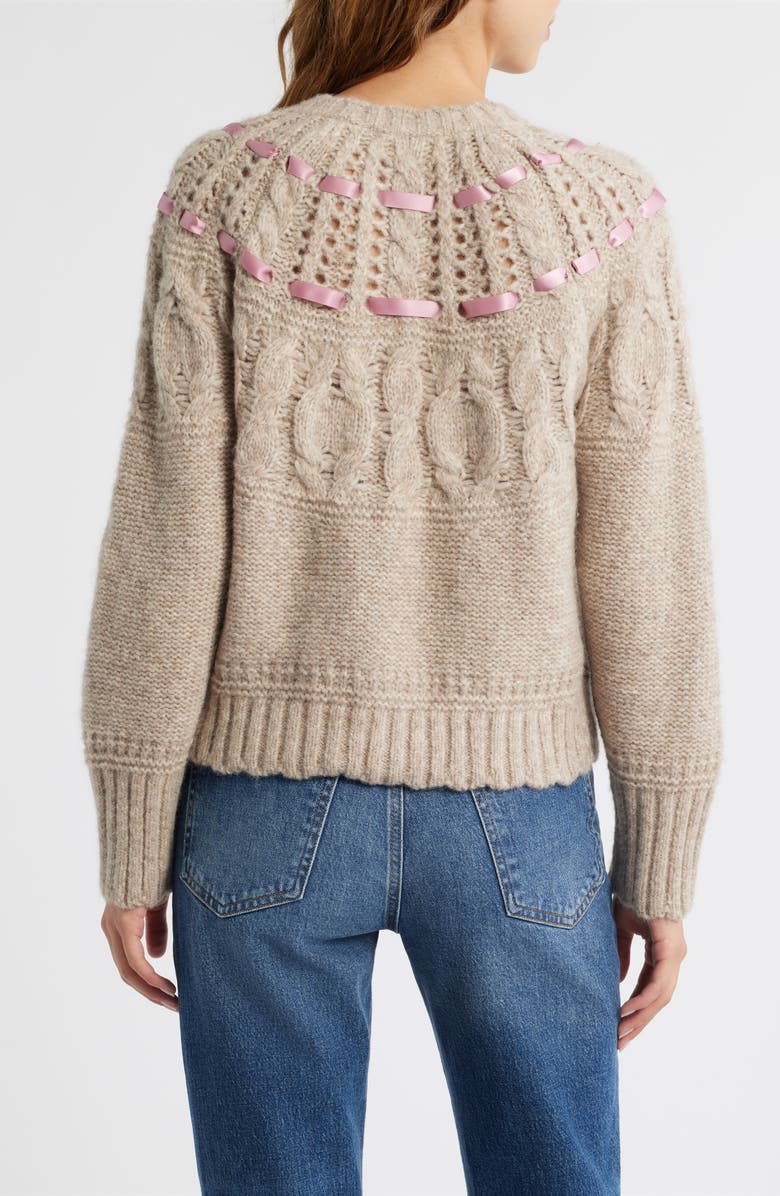 LoveShackFancy Clementian Alpaca & Wool Blend Cardigan, Alternate, color, Oatmeal Melange