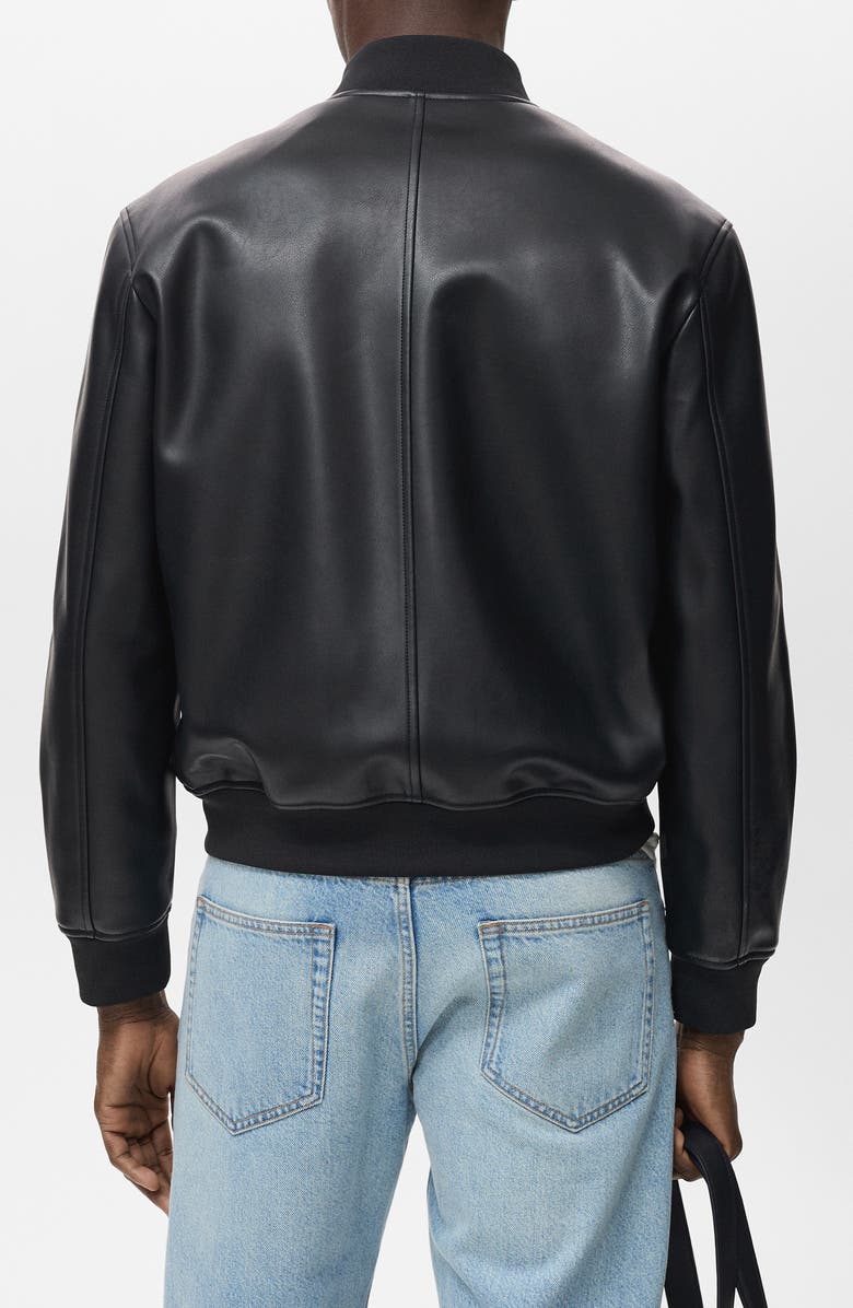 MANGO Faux Leather Bomber Jacket, Alternate, color, Black