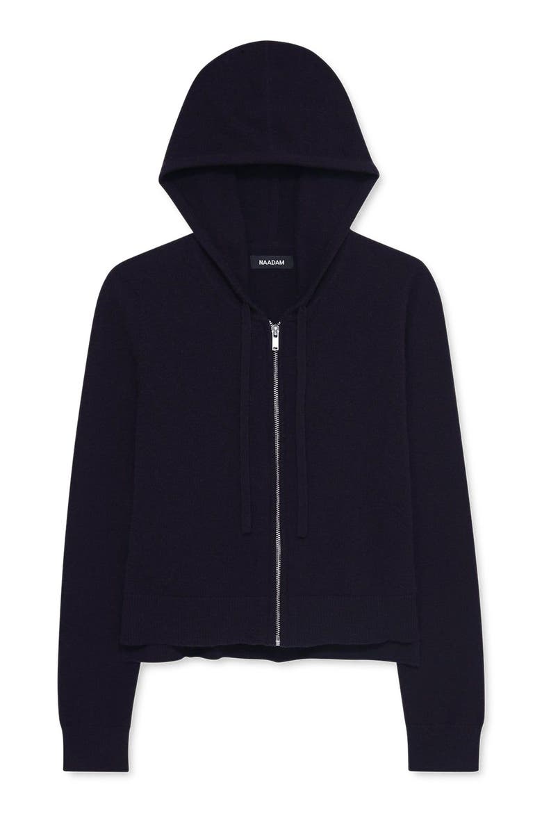 Signature Cashmere Cropped Hoodie, Alternate, color, Navy