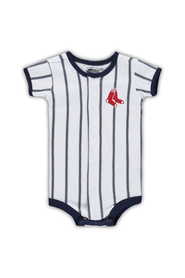 Newborn White/Navy Boston Red Sox Power Hitter Short Sleeve Bodysuit, Alternate, color, White