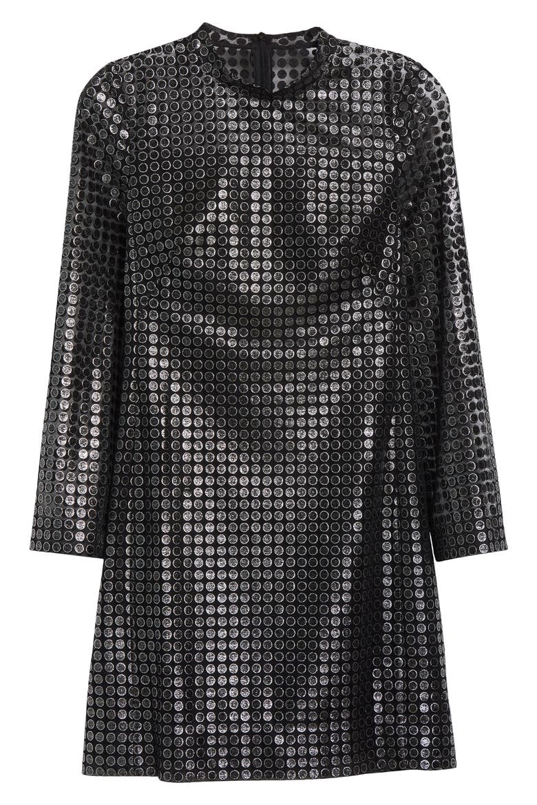 Dot Semisheer Long Sleeve Dress, Alternate, color, BRUSHED STEEL
