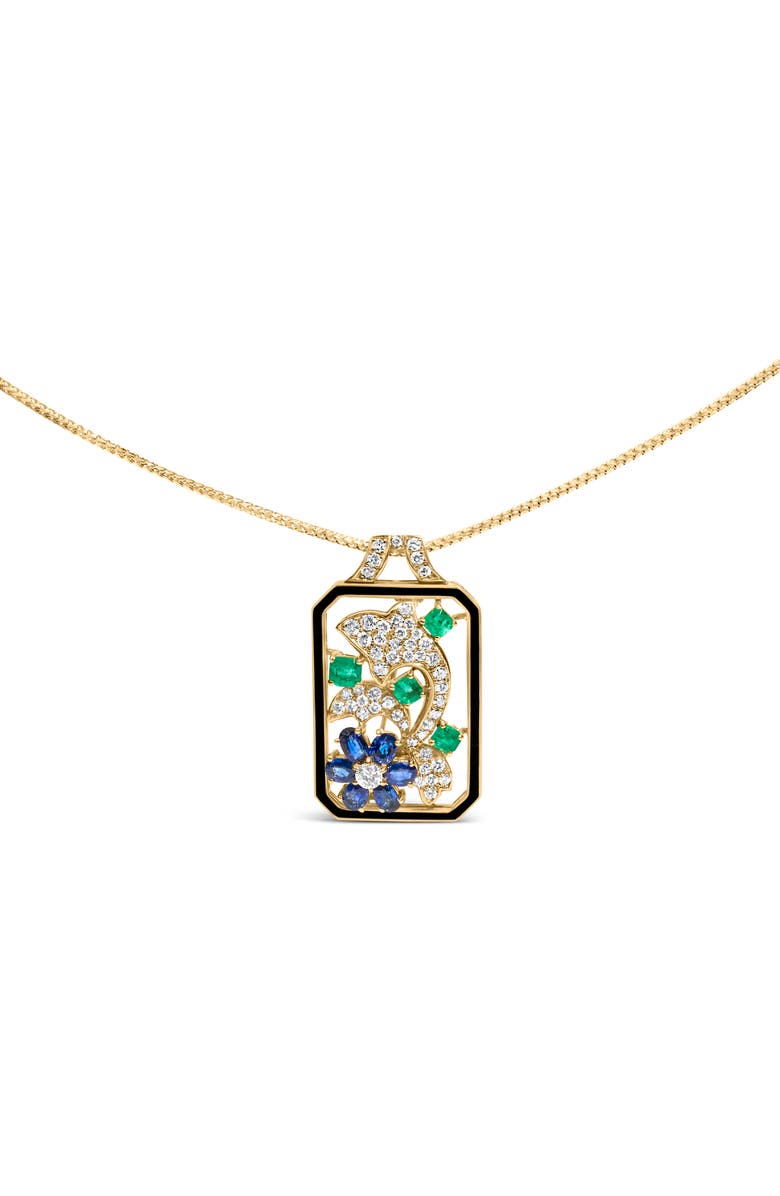 Haus of Brilliance 18K Gold 2 1/3 Cttw Diamond Sapphire & Emerald Dog Tag Pendant Necklace & Brooch, Main, color, Yellow