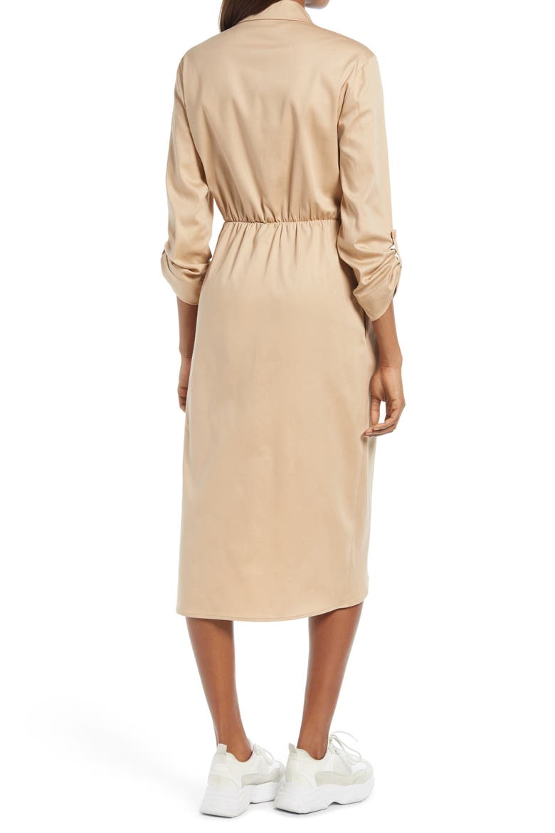 Tie Front Long Sleeve Shirtdress, Alternate, color, TAUPE
