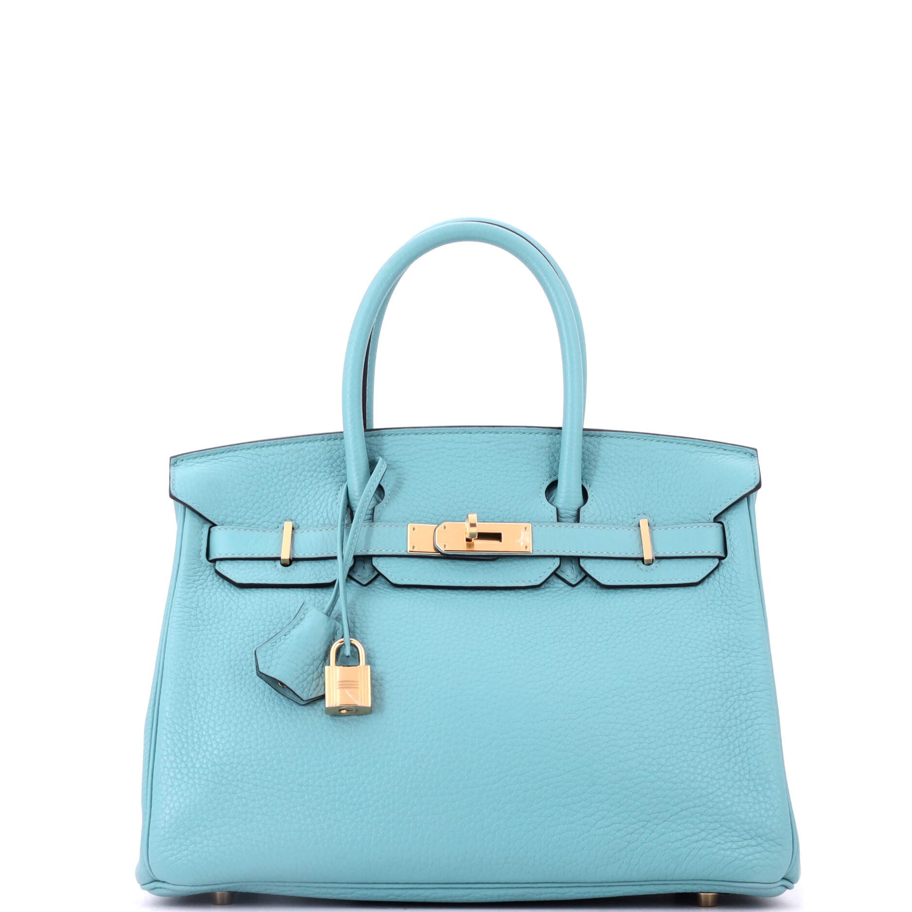Pre-Owned Hermes Birkin Handbag Blue Clemence with Gold Hardware 30, Main, color, Bleu Atoll