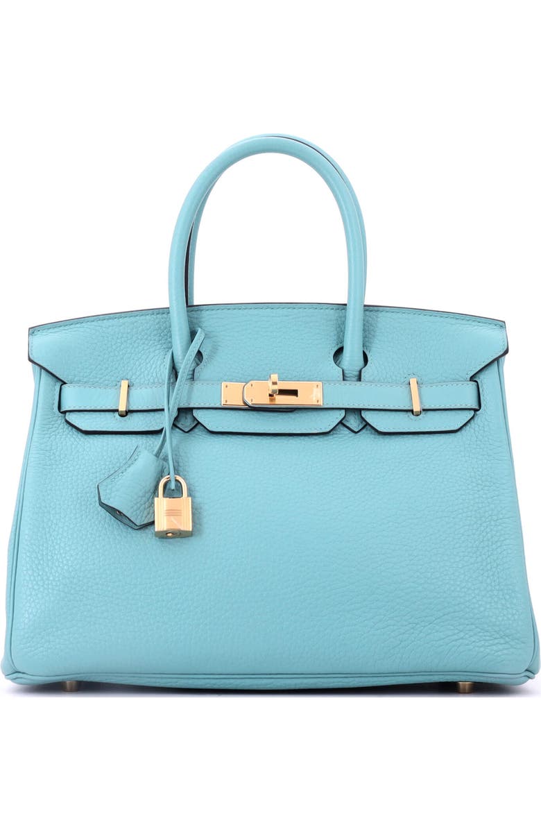 Pre-Owned Hermes Birkin Handbag Blue Clemence with Gold Hardware 30, Main, color, Bleu Atoll