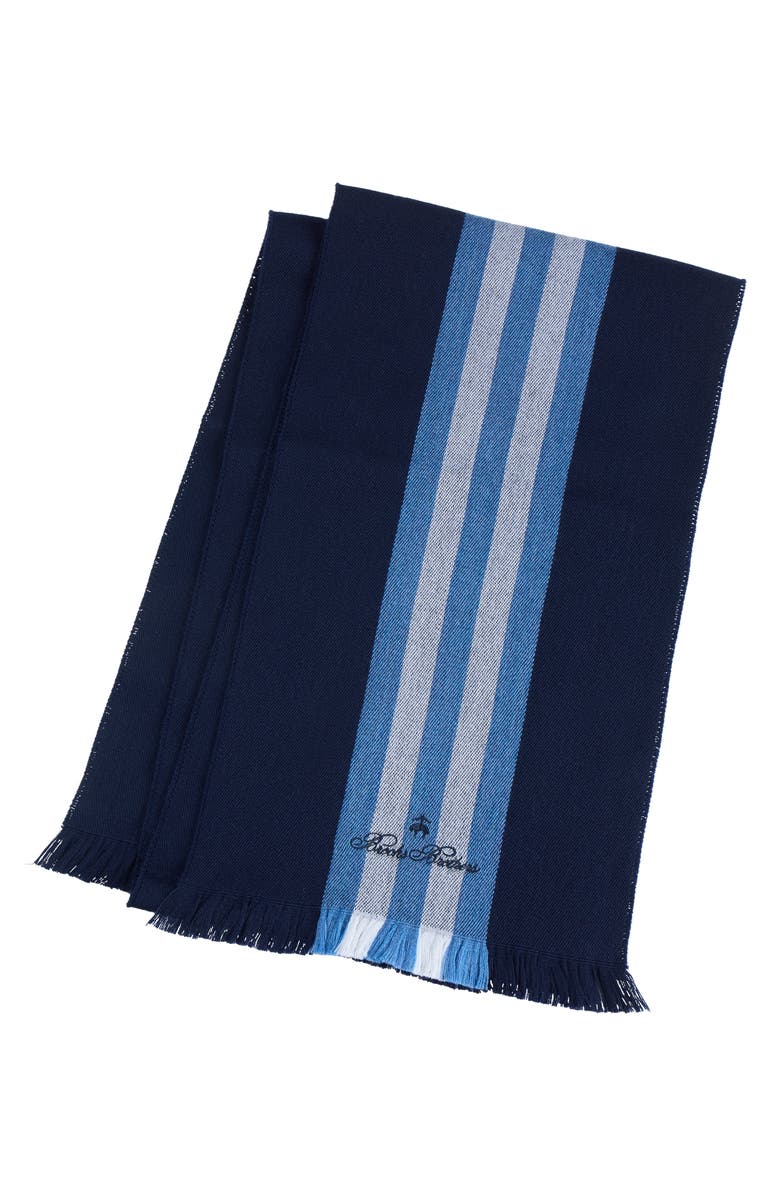 Brooks Brothers Repp Stripe Wool Eyelash Fringe Scarf, Main, color, Navy