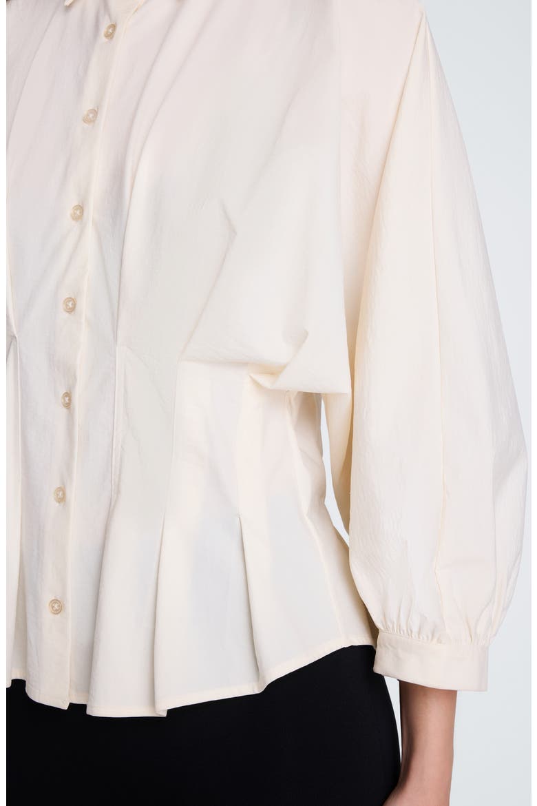 Pleated Button Front Shirt with Balloon Sleeves, Alternate, color, OYSTER