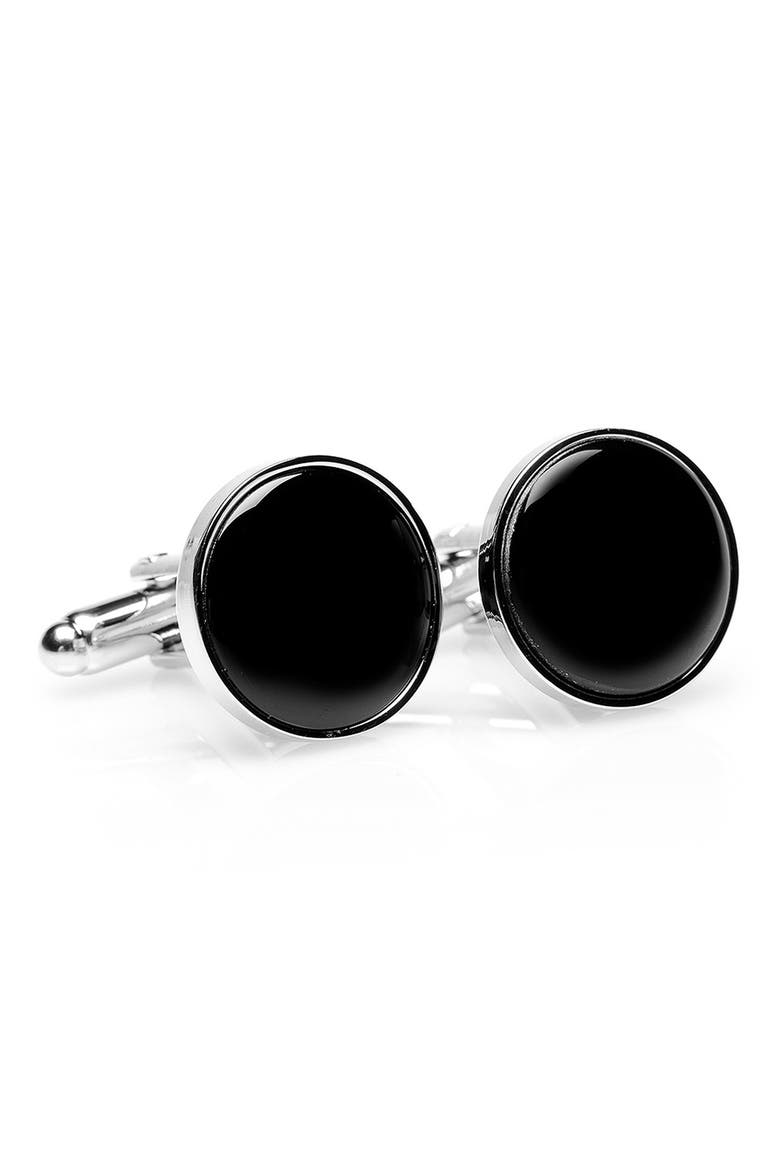 Round Onyx Cuff Links, Alternate, color, BLACK