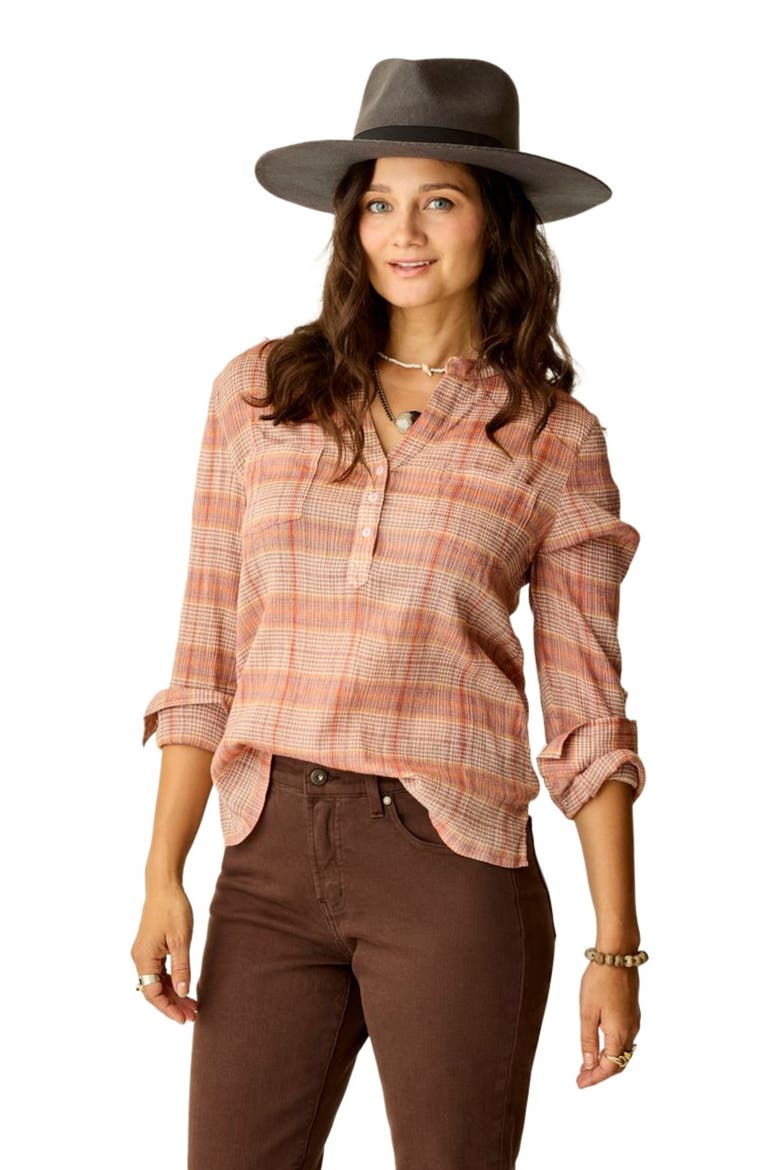 Dylan Gauze Shirt, Alternate, color, Rosewood Plaid