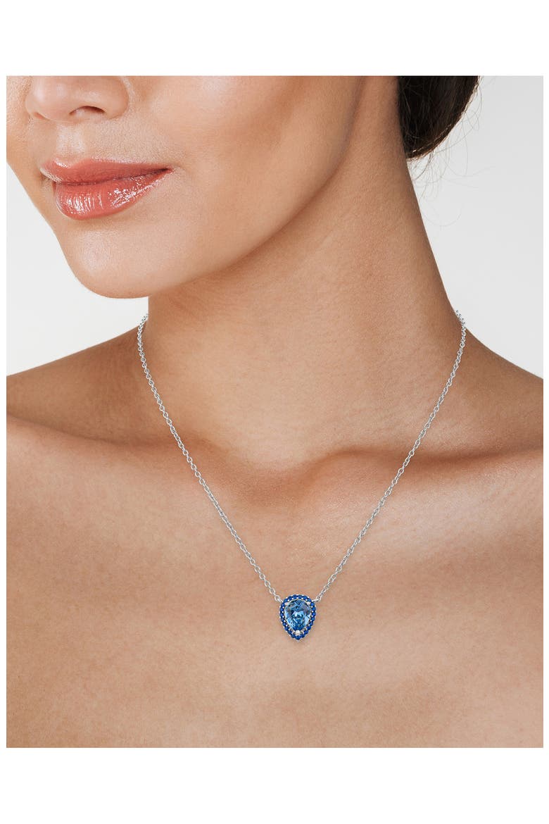 Blue Pear Cut Cubic Zirconia Halo Pendant Necklace, Alternate, color, AQUA/ CLEAR SILVER