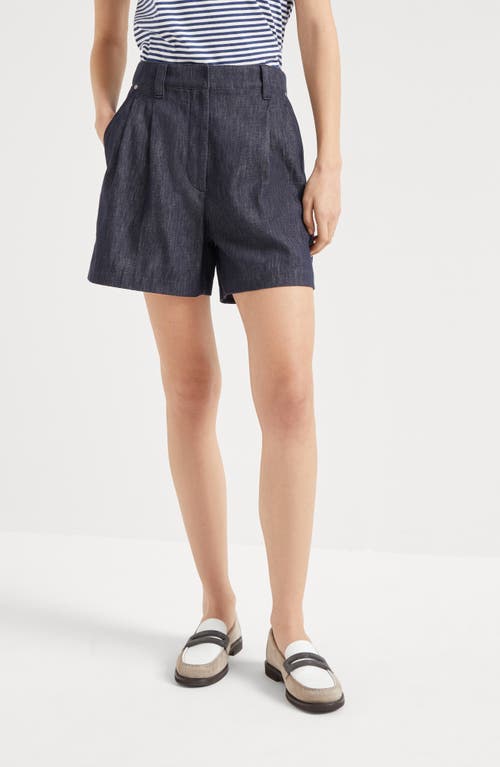 Brunello Cucinelli Baggy Shorts With Monili In Dark Denim