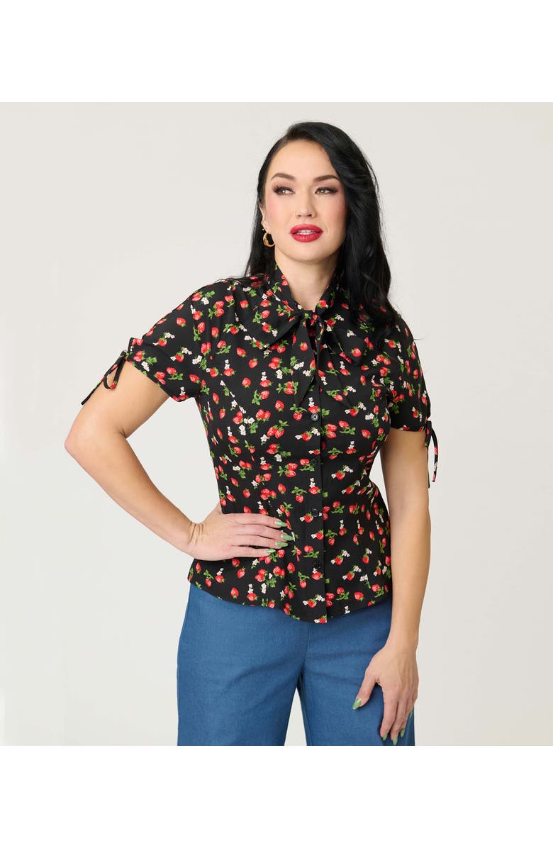 Unique Vintage Chita Blouse, Alternate, color, Black & Berry Print