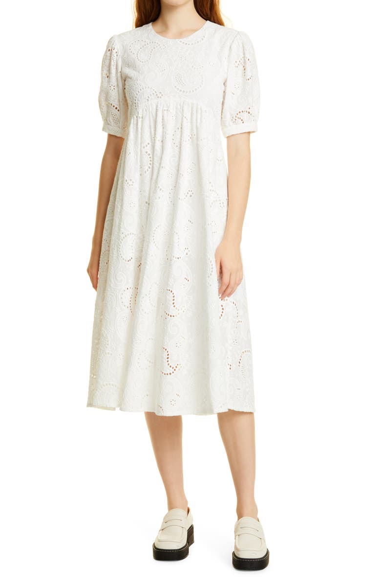 Birgitte Herskind Isolde Puff Sleeve Organic Cotton Eyelet Midi Dress |  Nordstrom