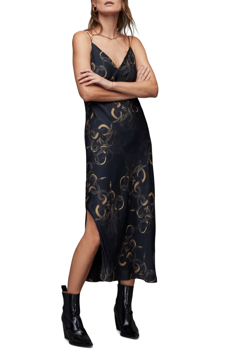 AllSaints Melody Tempest Midi Slipdress, Main, color,