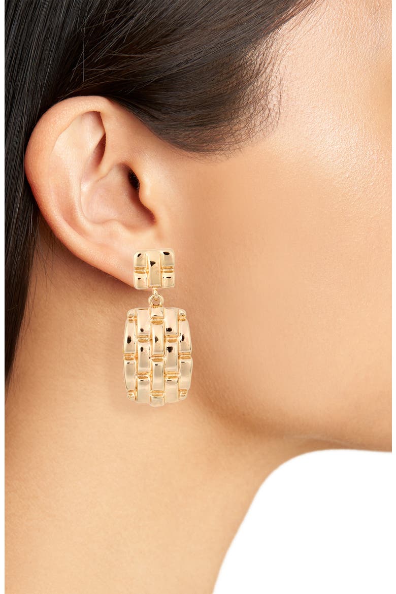 Quilted Rectangle Earrings, Alternate, color, GOLD