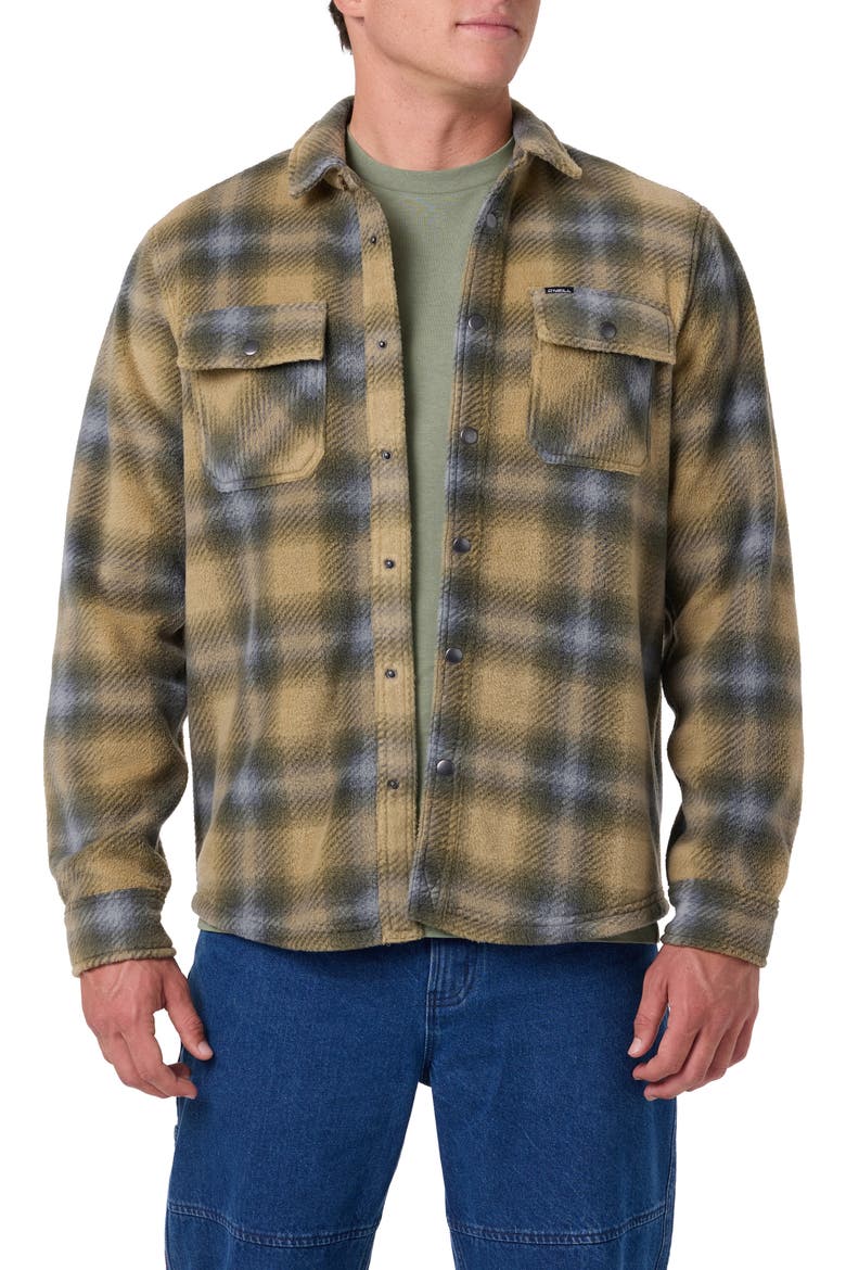 Glacier Plaid Superfleece Snap-Up Overshirt, Main, color, TWILL