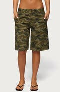 EDIKTED Camo Print Denim Bermuda Shorts