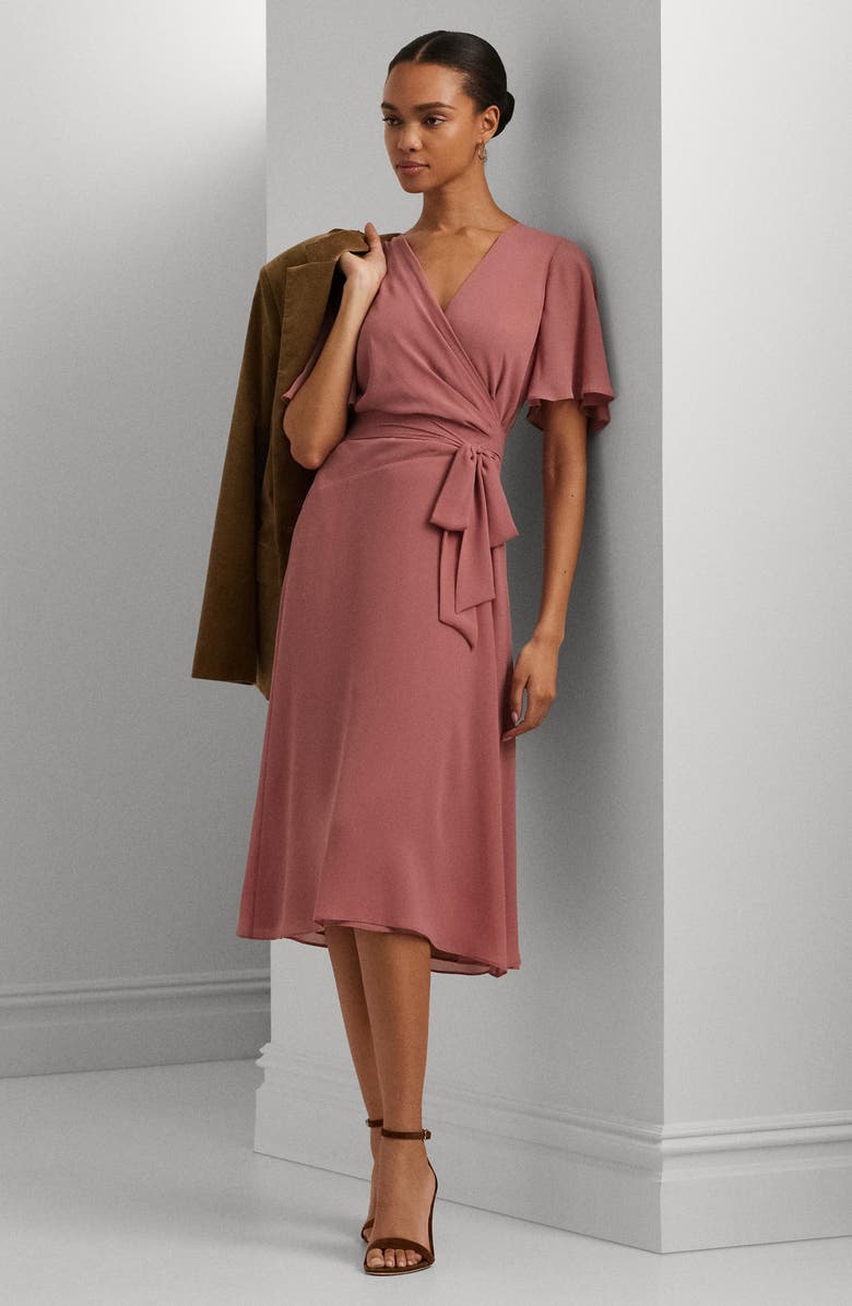 Polo Ralph Lauren Georgette Belted Midi Dress, Alternate, color, 