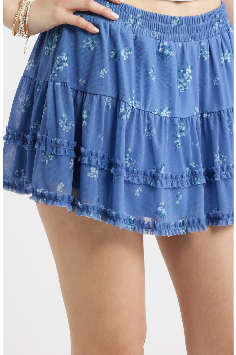 Ditsy Floral Mesh Miniskort, Alternate, color, BLUE COLONY MEADOW CLUSTERS