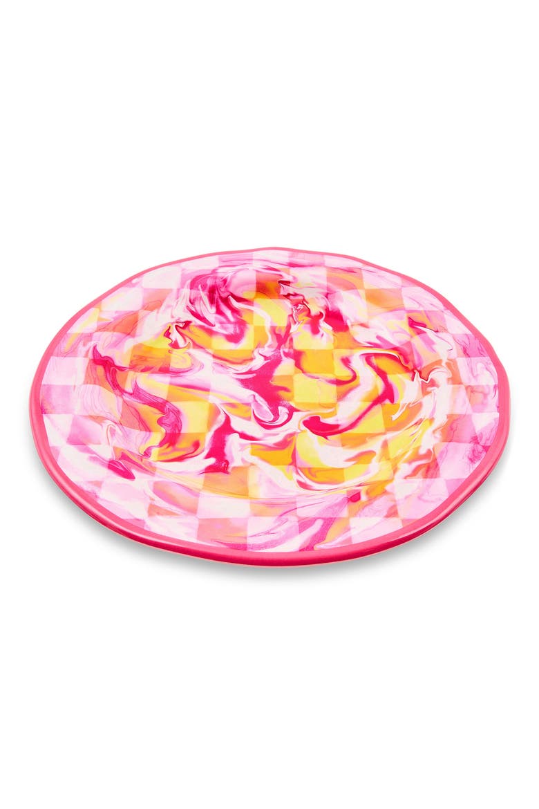 Set of 4 Pink Marble Check Melamine Dinner Plates, Alternate, color, PINK