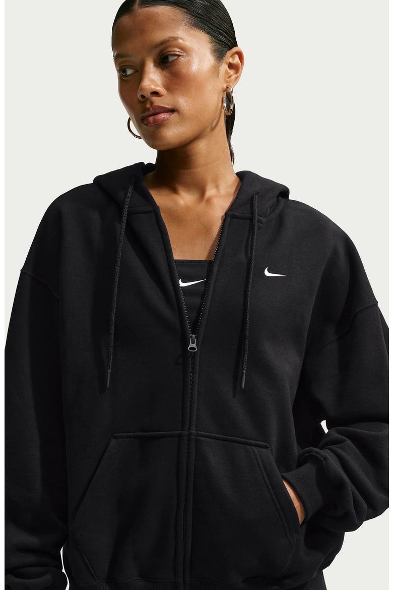 Oversized Fleece Full Zip Hoodie, Alternate, color, 001 001 TOTAL BLACK/SAIL