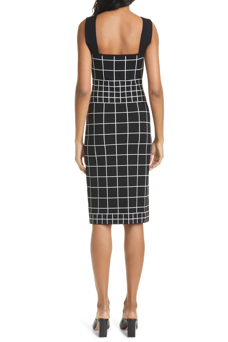 Windowpane Jacquard Column Dress, Alternate, color, BLACK/WHITE