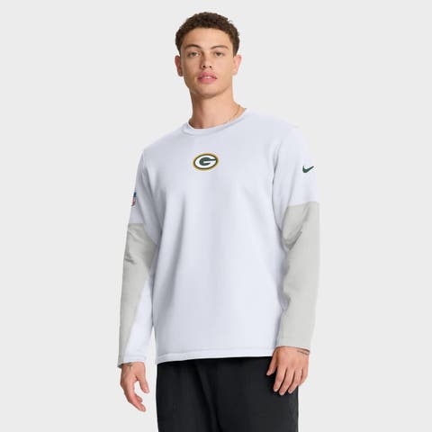Men's Nike White Green Bay Packers Sideline Coach Therma-FIT Long Sleeve T-Shirt