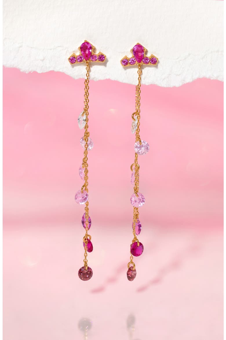 Disney Aurora Crown Drop Earrings, Alternate, color, PINK/ GOLD