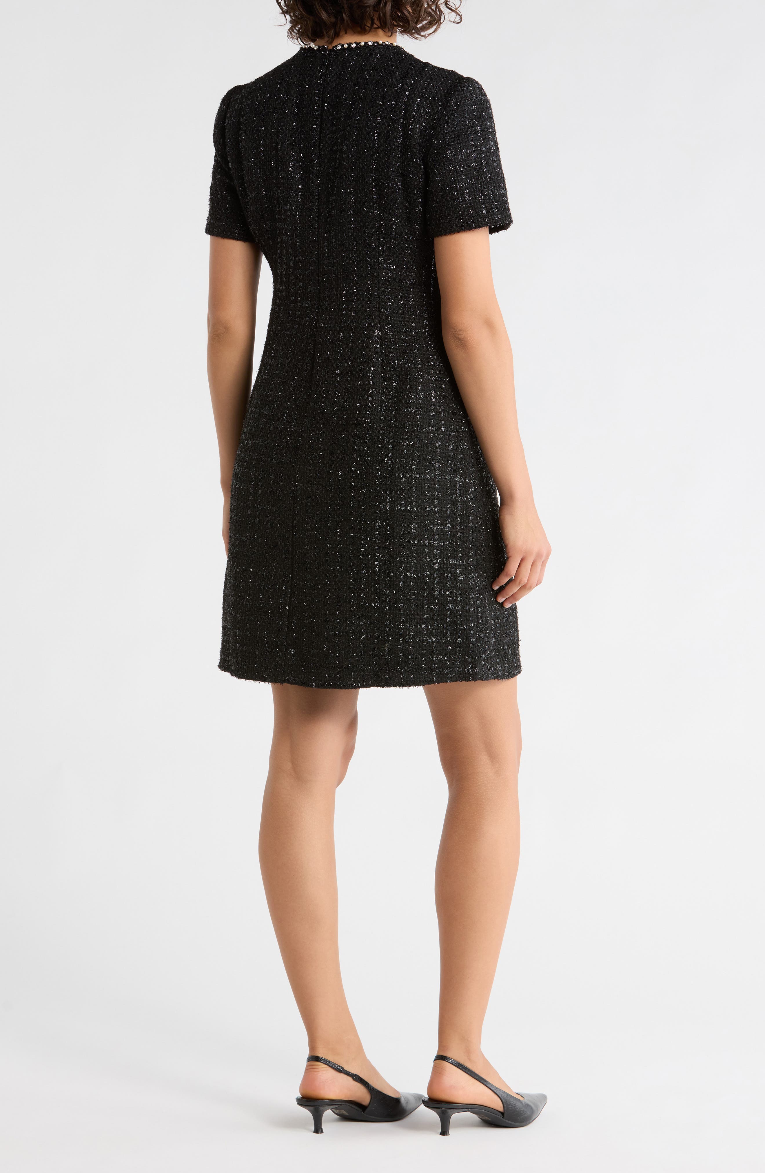 Jewel Neck Short Sleeve Tweed Shift Dress - image 2