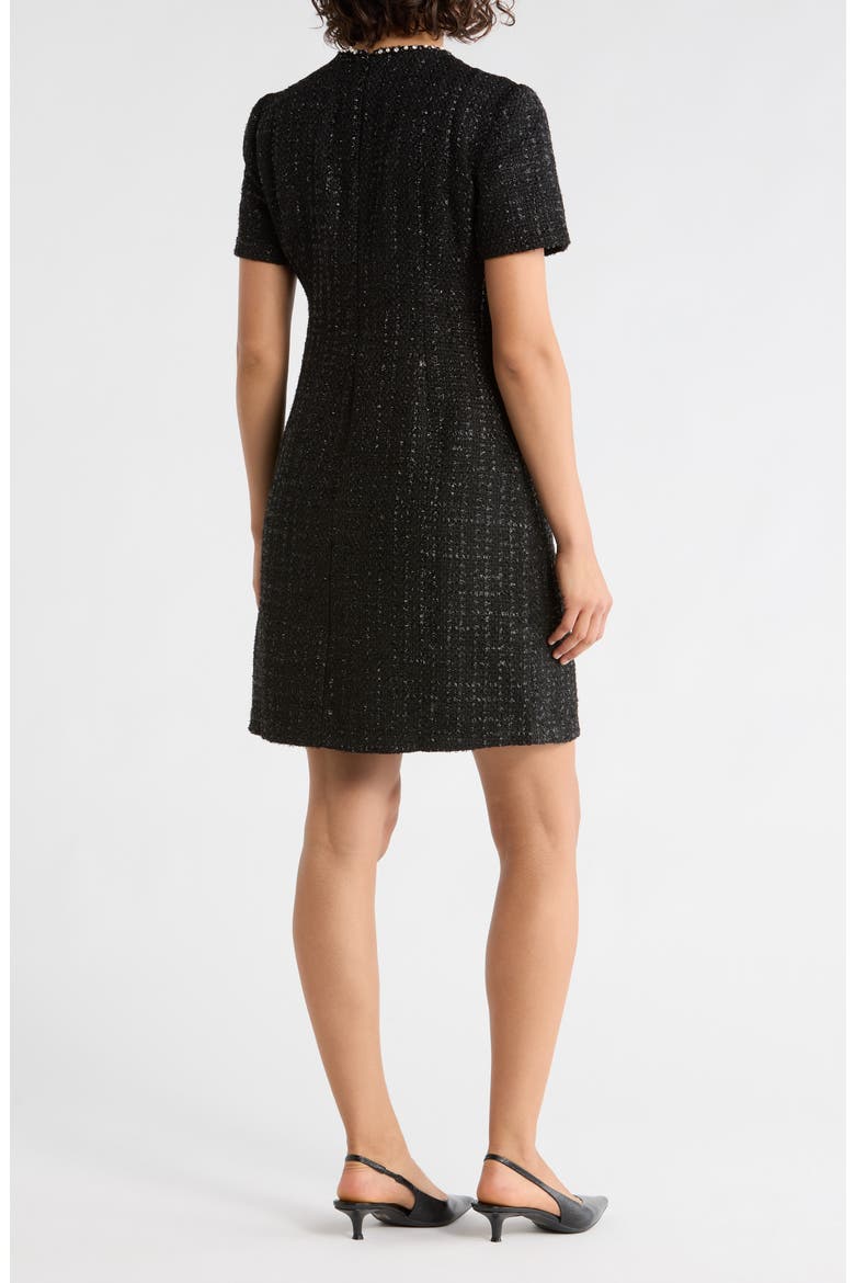 Jewel Neck Short Sleeve Tweed Shift Dress, Alternate, color, BLACK
