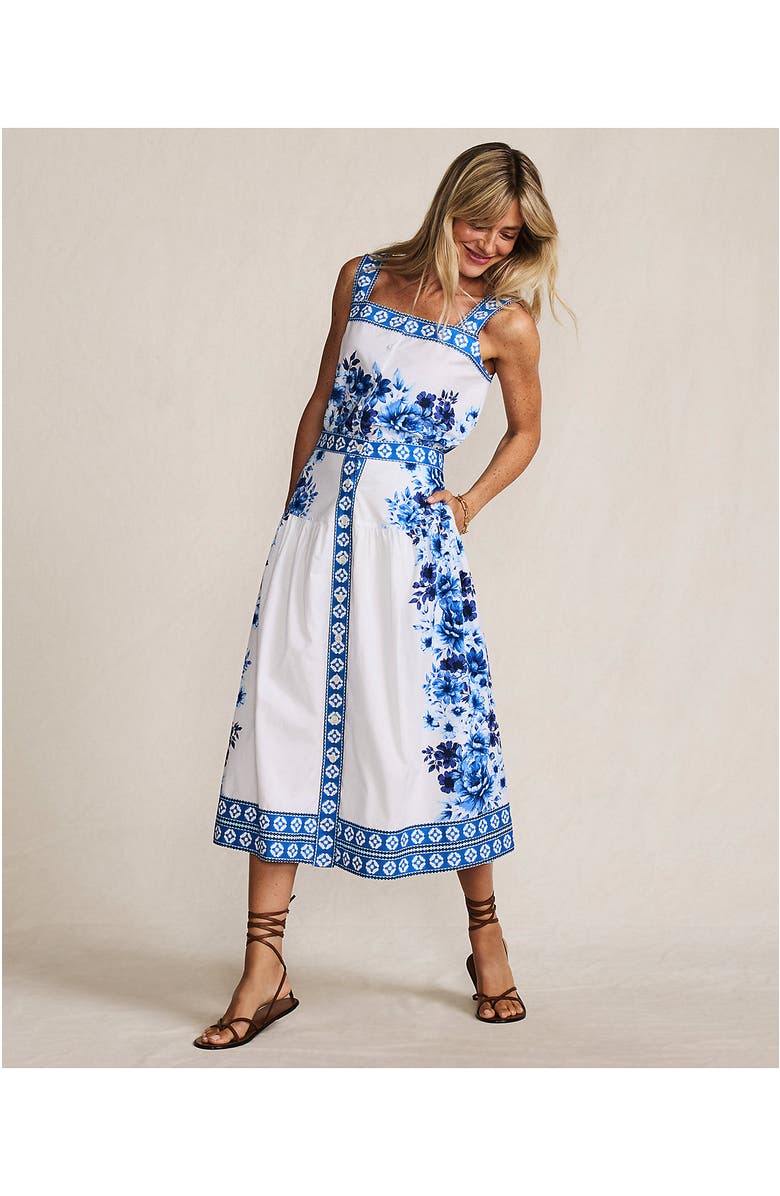 Lands' End Poplin Border Print Midi Skirt - Set Bottom, Alternate, color, Blue/White Floral Mosaic