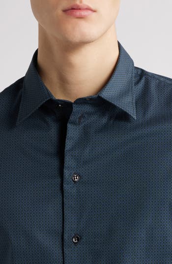 Geo Print Stretch Cotton Poplin Button-Up Shirt