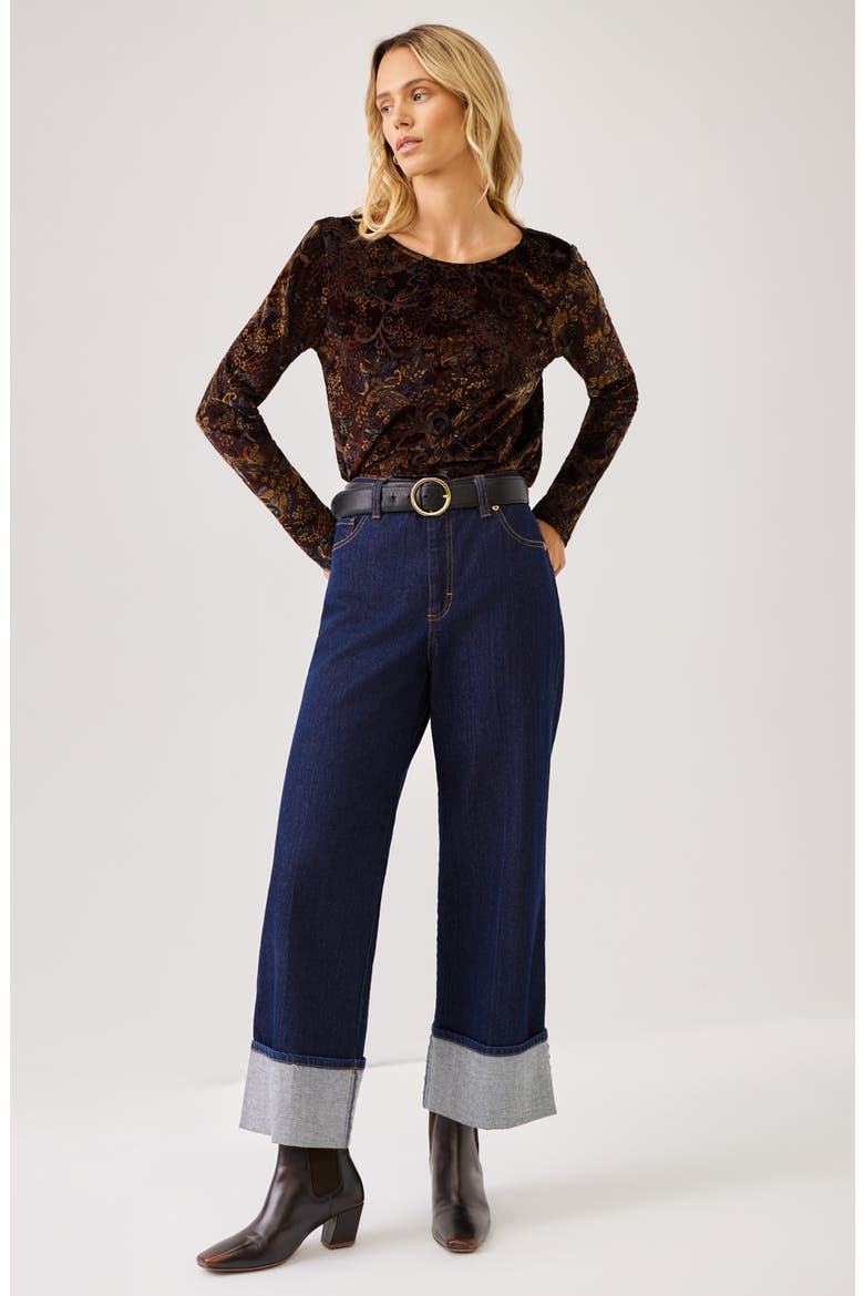 Velvet Burnout Shirttail Top, Alternate, color, CHOCOLATE