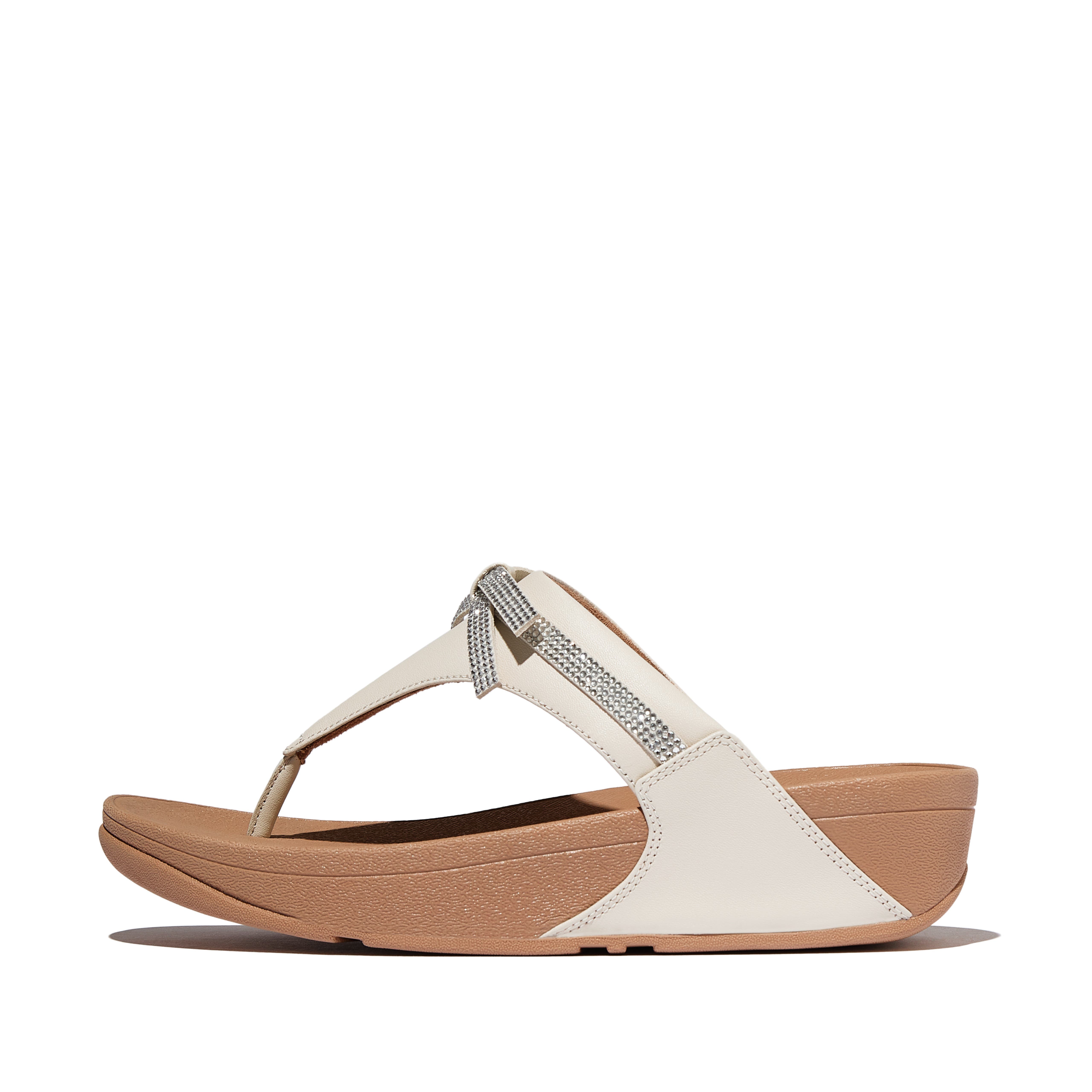 Lulu Glitz Bow Leather Toe Post Sandals, Alternate, color, Paris Beige