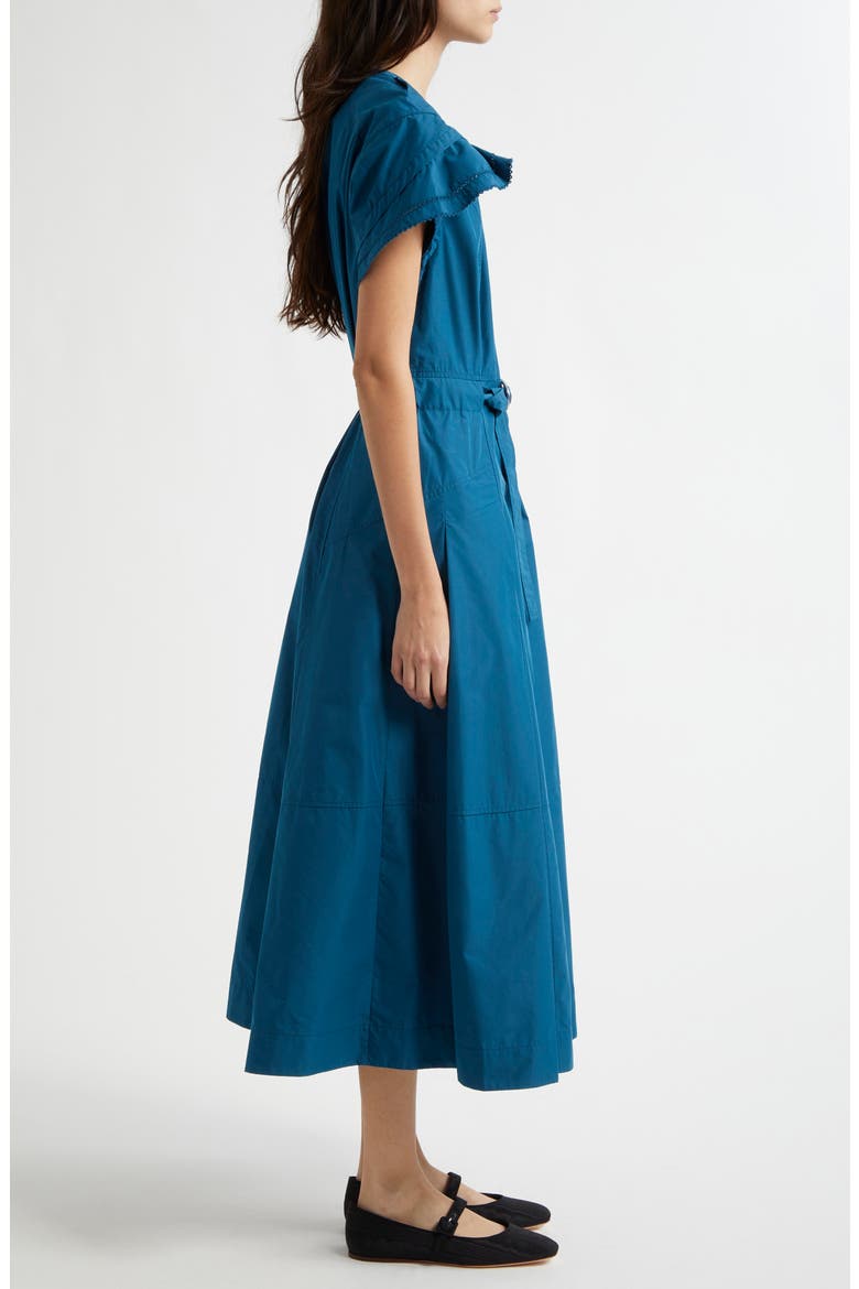 Cascade Petal Sleeve Belted Poplin Shirtdress, Alternate, color, MARINE