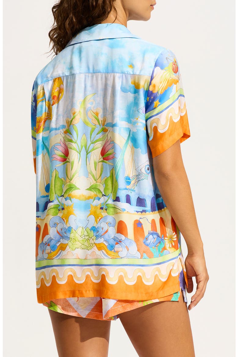 Aquarius Linen Button-Up Cover-Up Shirt, Alternate, color, TURQUOISE