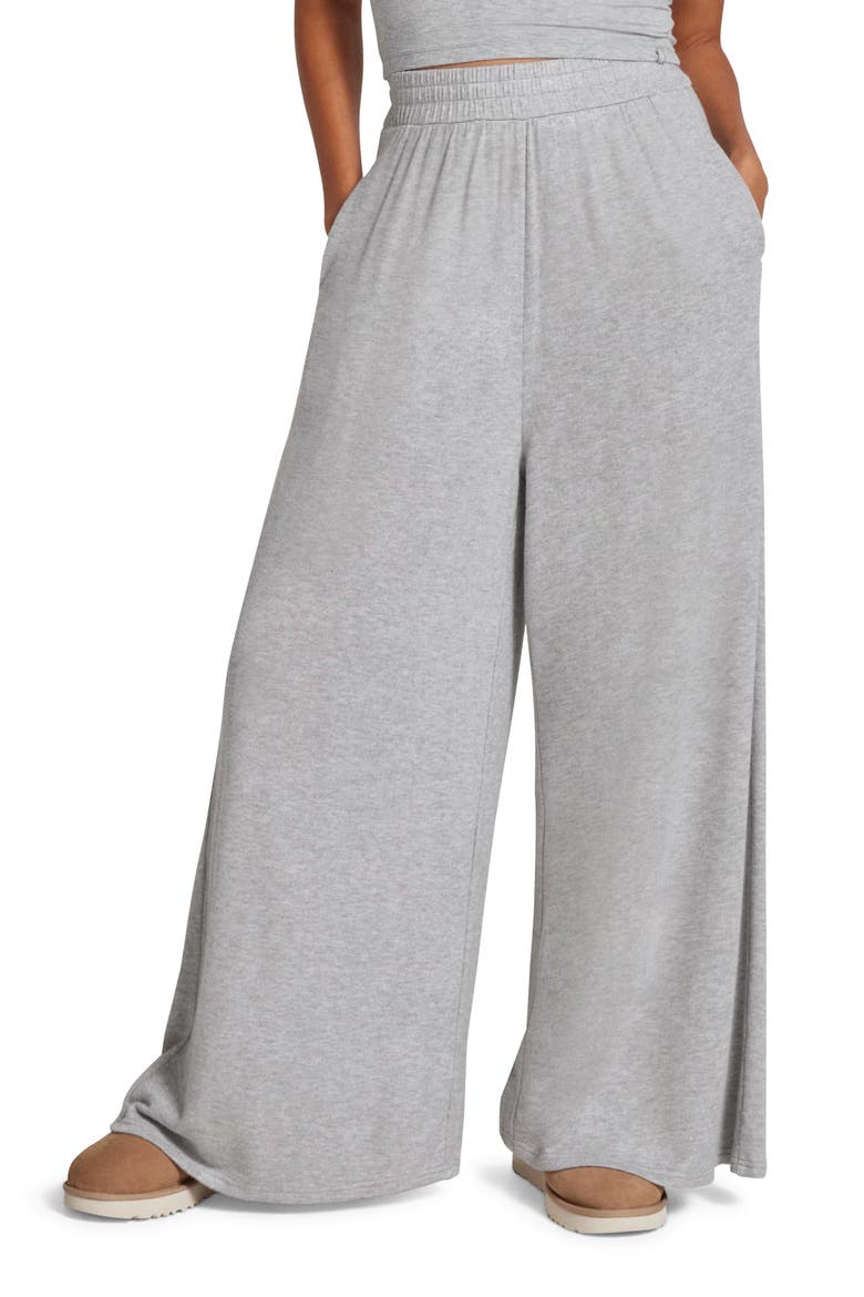 Holsey Peached Knit Wide Leg Lounge Pants, Main, color, GREY HEATHER