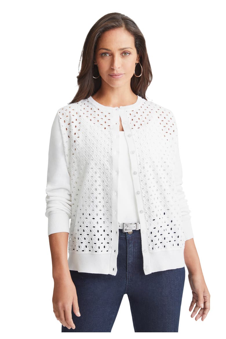 Fine Gauge Eyelet Cardigan, Main, color, WHITE