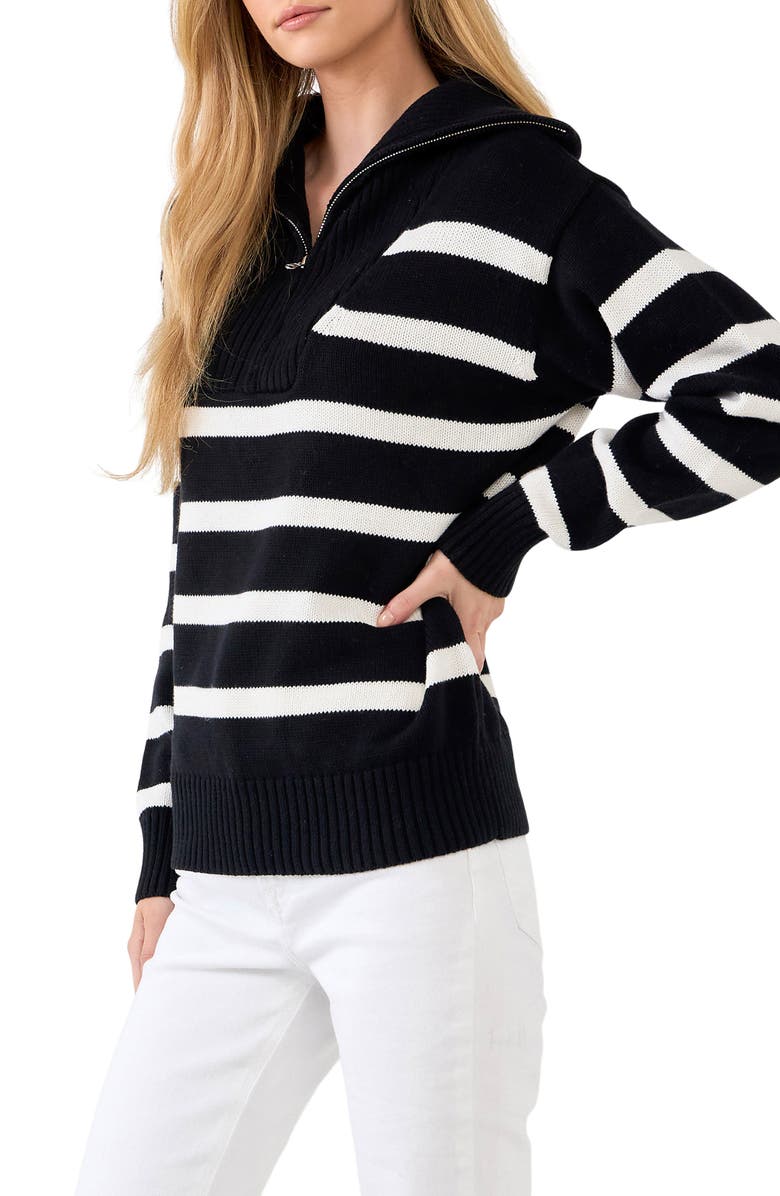 English Factory Stripe Cotton Zip Pullover, Alternate, color, 