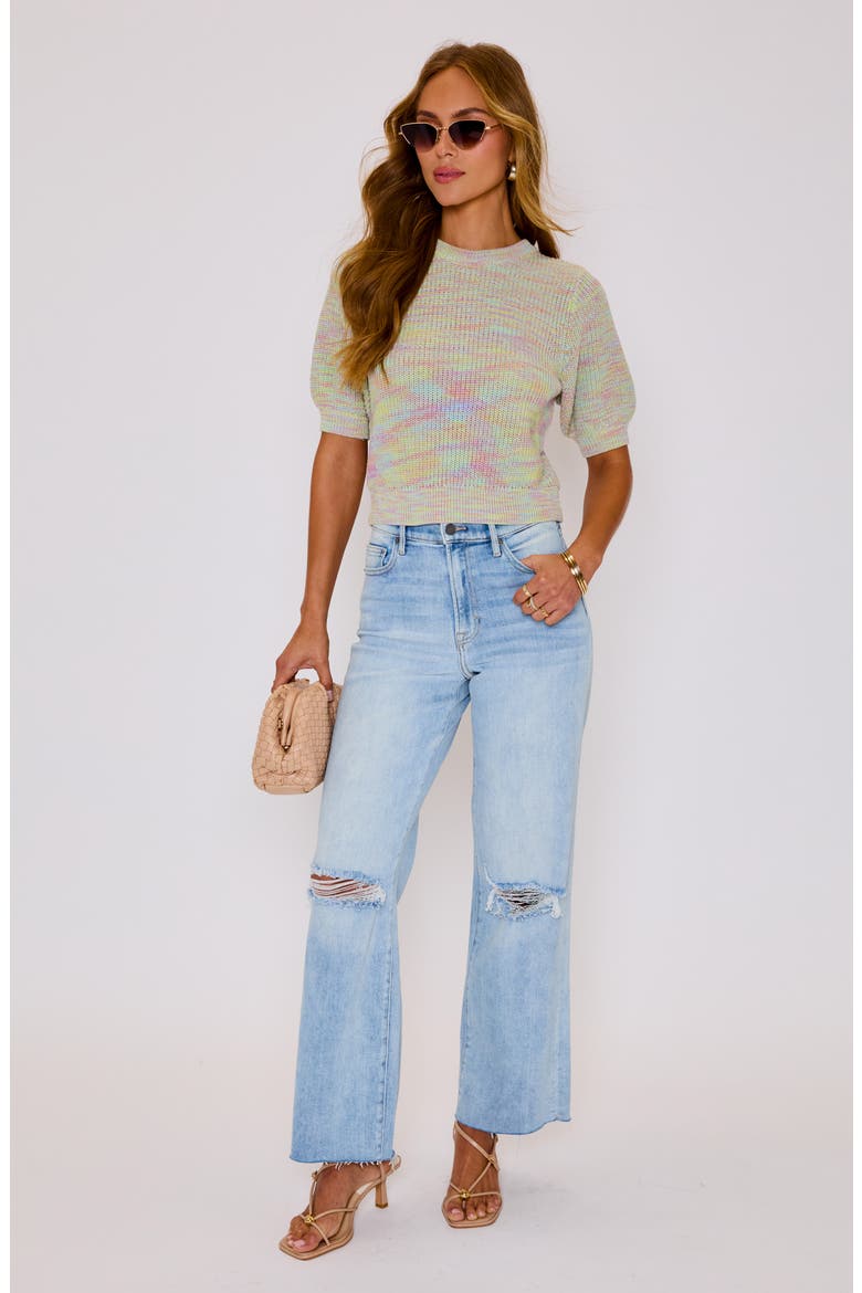 Eye Candy Mélange Puff Sleeve Cotton Sweater, Alternate, color, MULTI