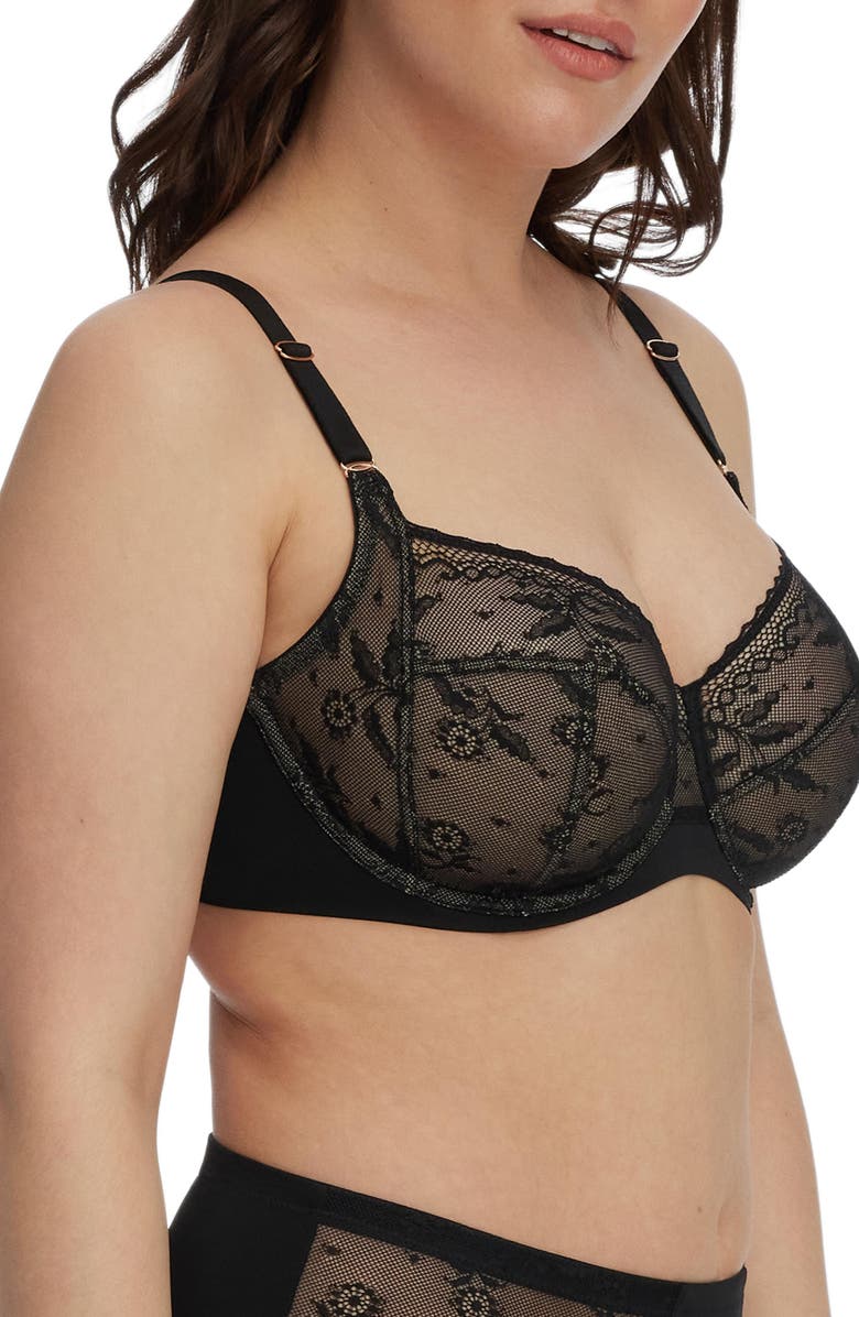 Skarlett Blue Lacy Full Coverage Underwire Bra, Alternate, color, Black