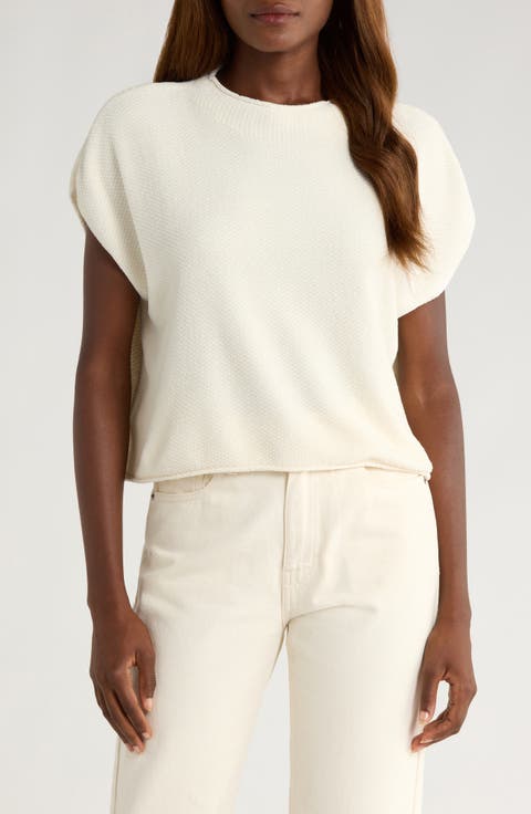 Andrea Funnel Neck Short Sleeve Sweater