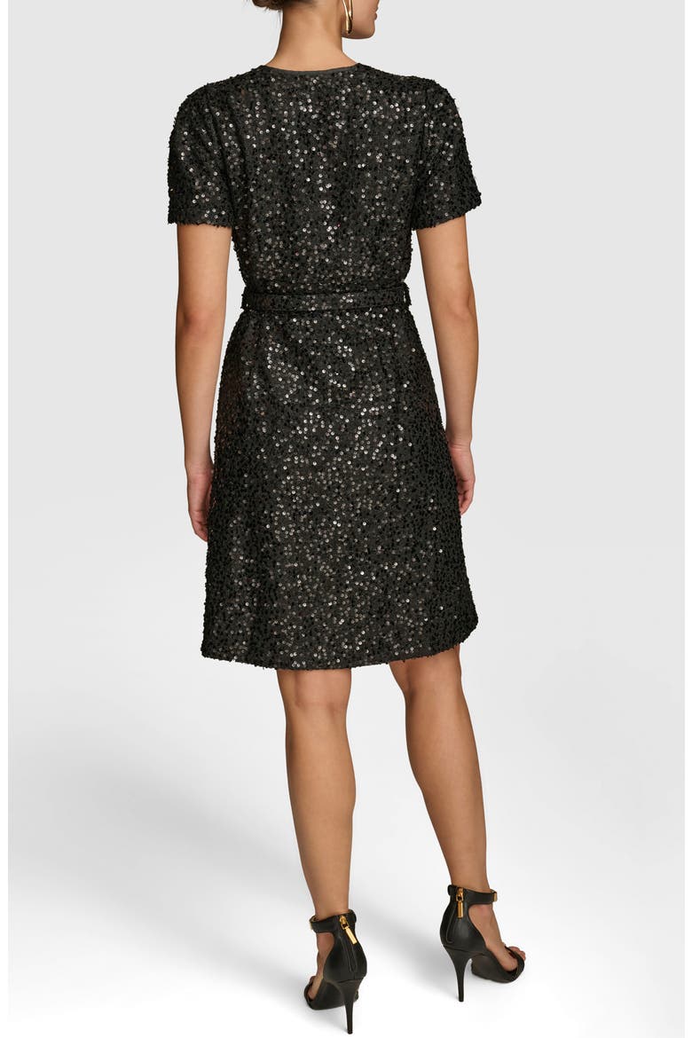 Sequin Belted Button-Up Dress, Alternate, color, BLACK