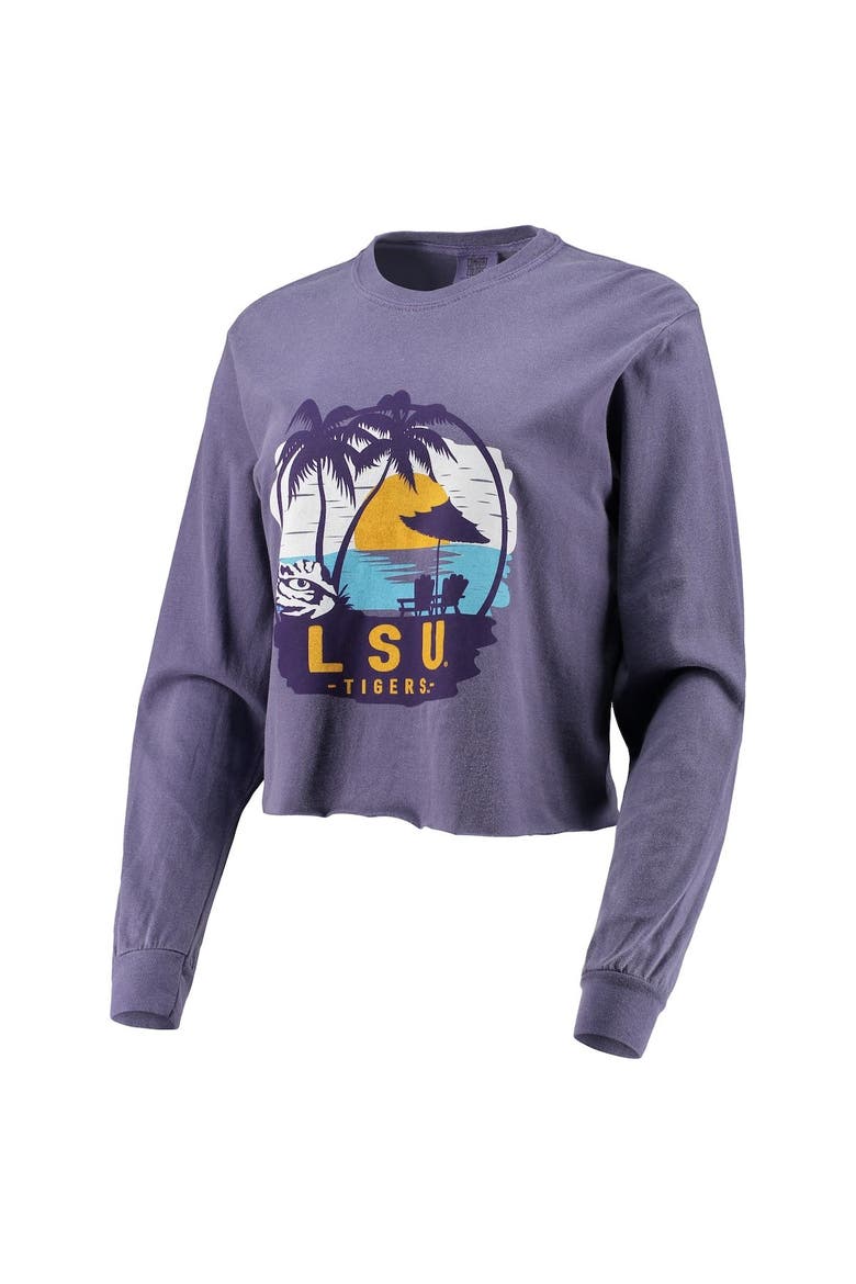 Women's Purple LSU Tigers Palm Trees Sunset Long Sleeve Crop Top, Alternate, color, Purple