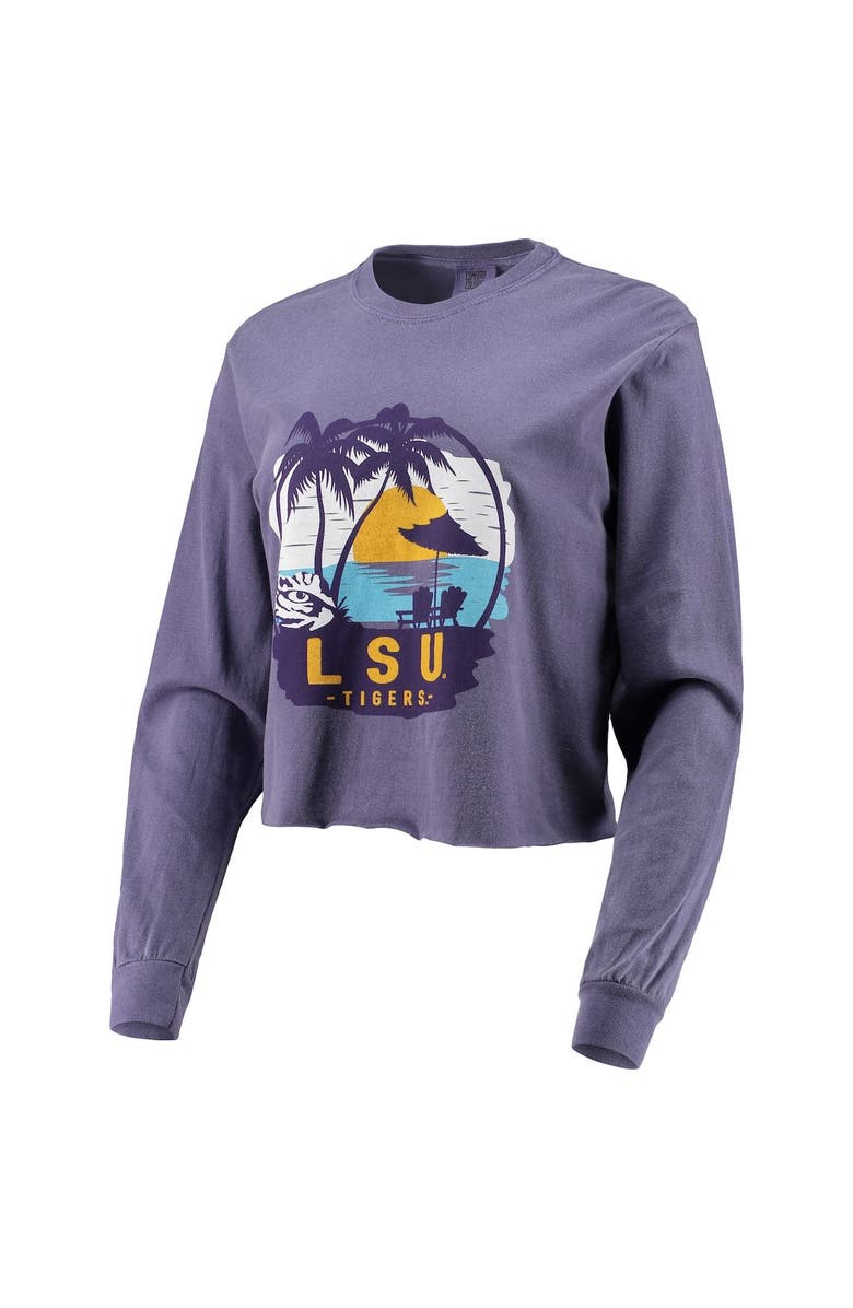 IMAGE ONE Women's Purple LSU Tigers Palm Trees Sunset Long Sleeve Crop Top, Alternate, color, 