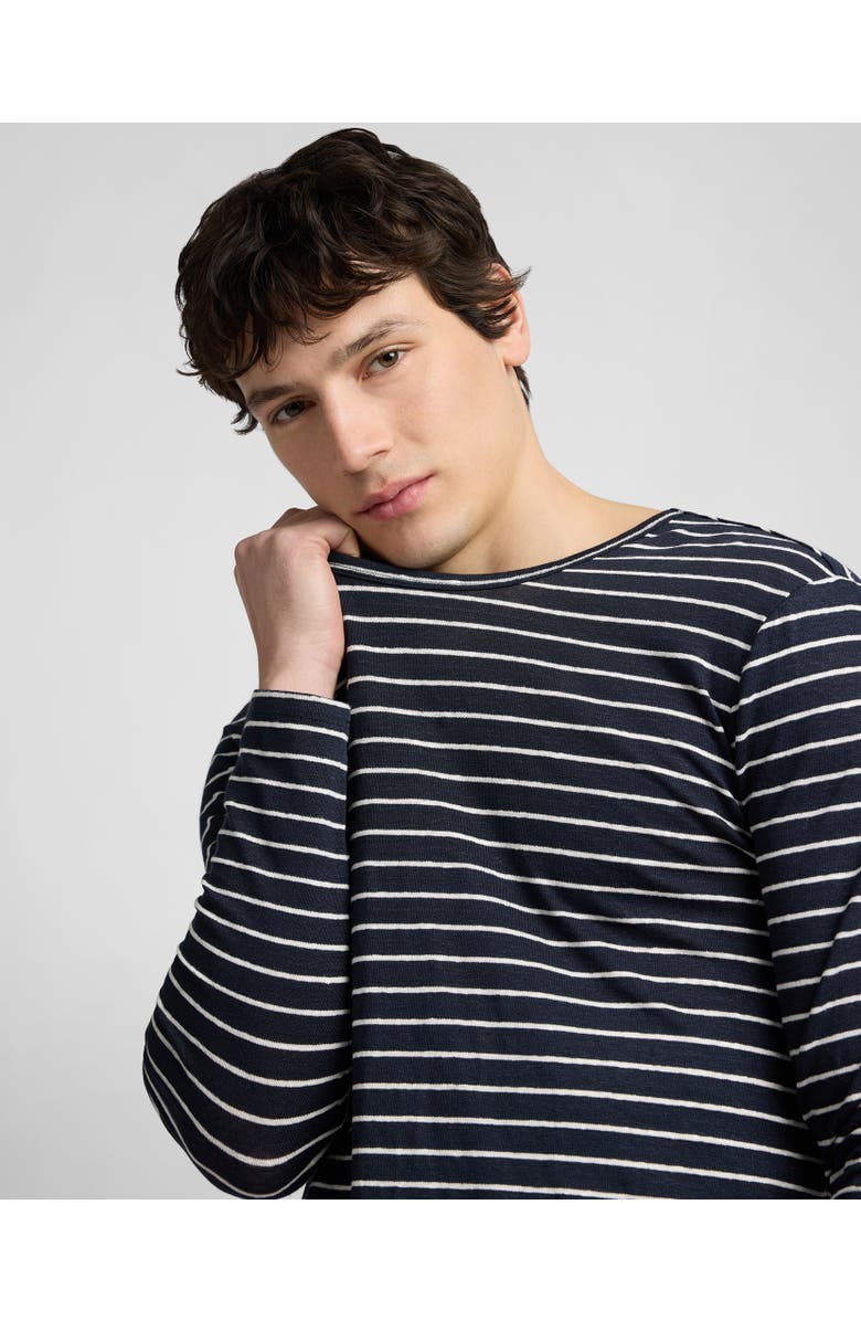 Onia Stretch Linen Jersey Long Sleeve Tee, Alternate, color, Midnight/Egret