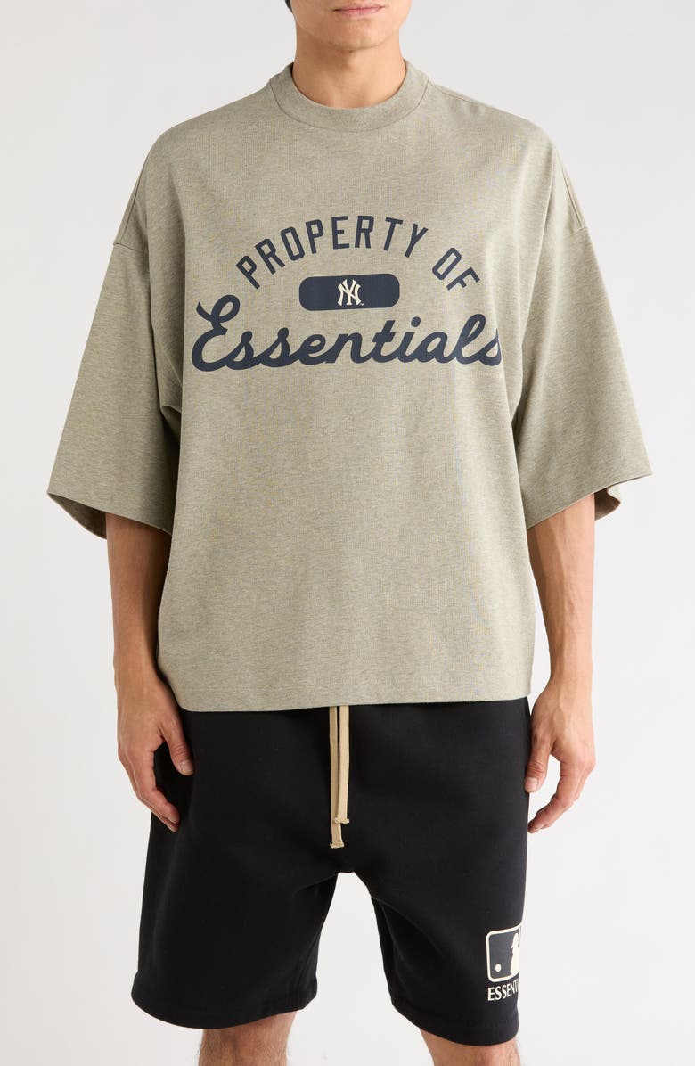 Fear of God Essentials x MLB Yankees Cotton Graphic T-Shirt, Main, color, Seal Heather