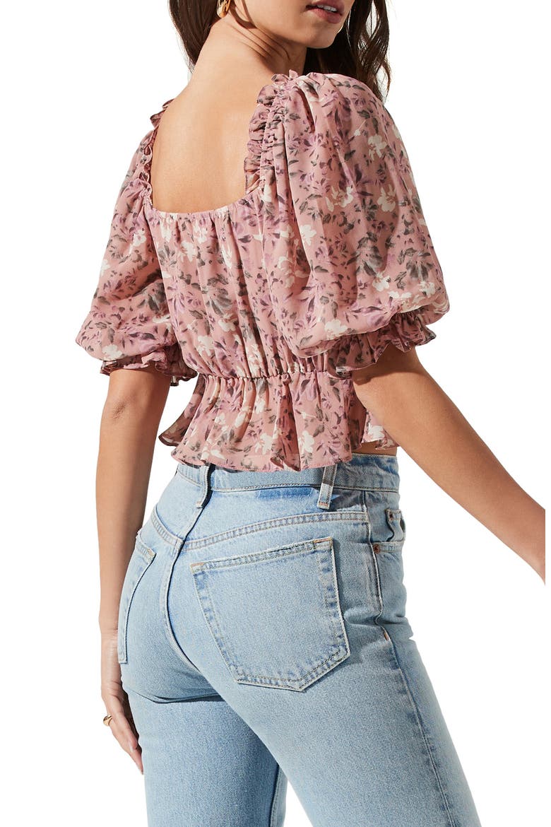 Ruffle Floral Keyhole Crop Top, Alternate, color, BLUSH MAUVE FLORAL